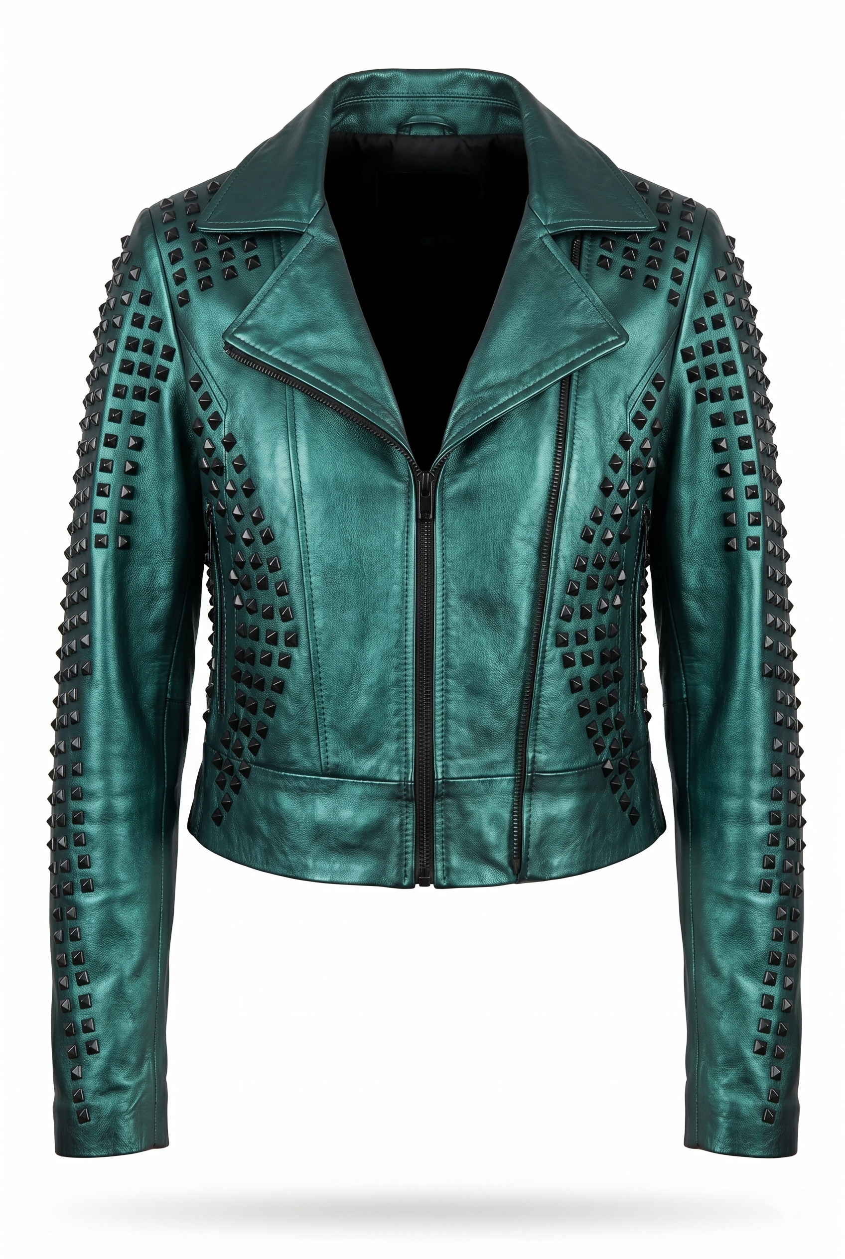Chamarra Biker de Piel para Mujer 'Rockstar' - Verde Metálico (272VERDE)