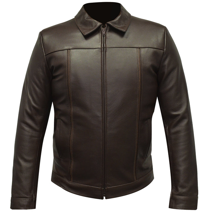 chamarra 'Legado Clásico' 8790 de piel ovina grabada color café con corte clásico.