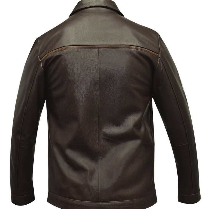 chamarra de espaldas 'Legado Clásico' 8790 de piel ovina grabada color café con corte clásico.