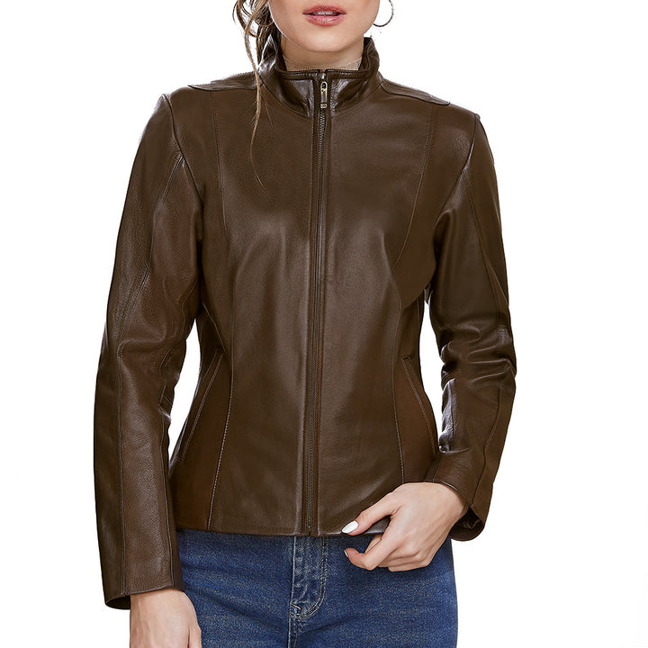 Chamarra de Piel Clásica para Mujer 'Aura' Café Chamarras y