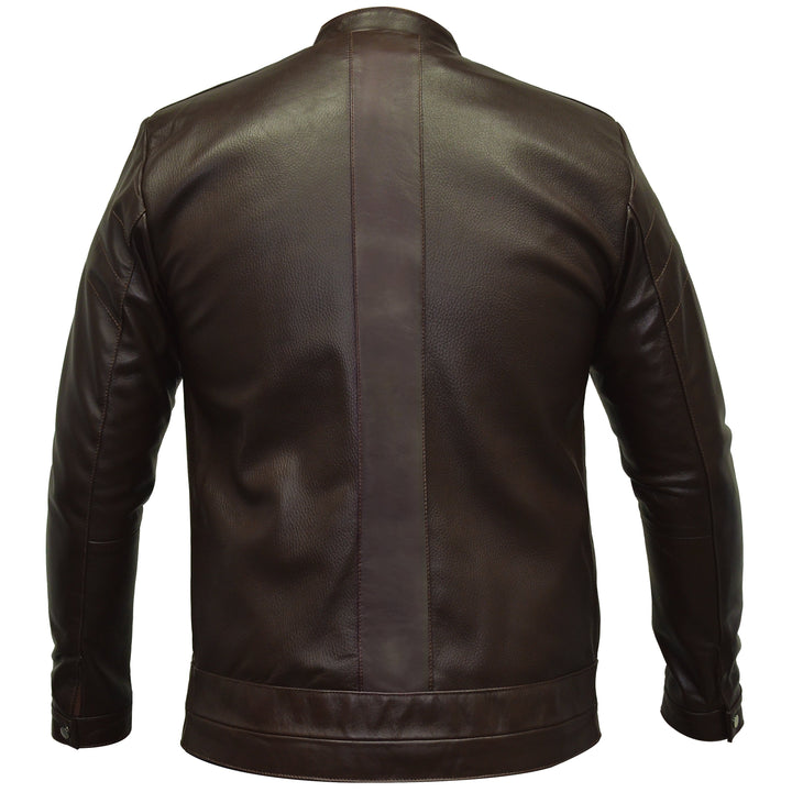 Chaqueta casual 'Textura Urbana' 676-A de piel ovina color café con ligero grabado.